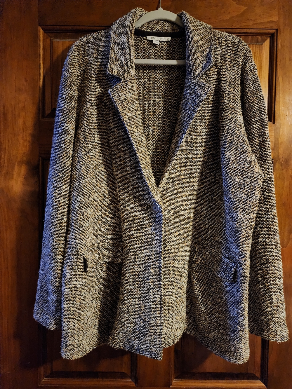 Chico's Marled Olive Green and Cream Knit Blazer - Size 4